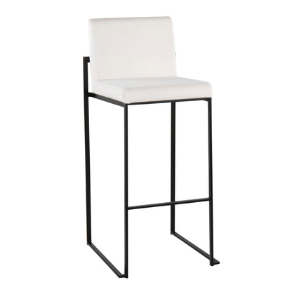High-back contemporary barstool with white upholstered seat and back, black metal frame on Tampa Home & Garden Store
