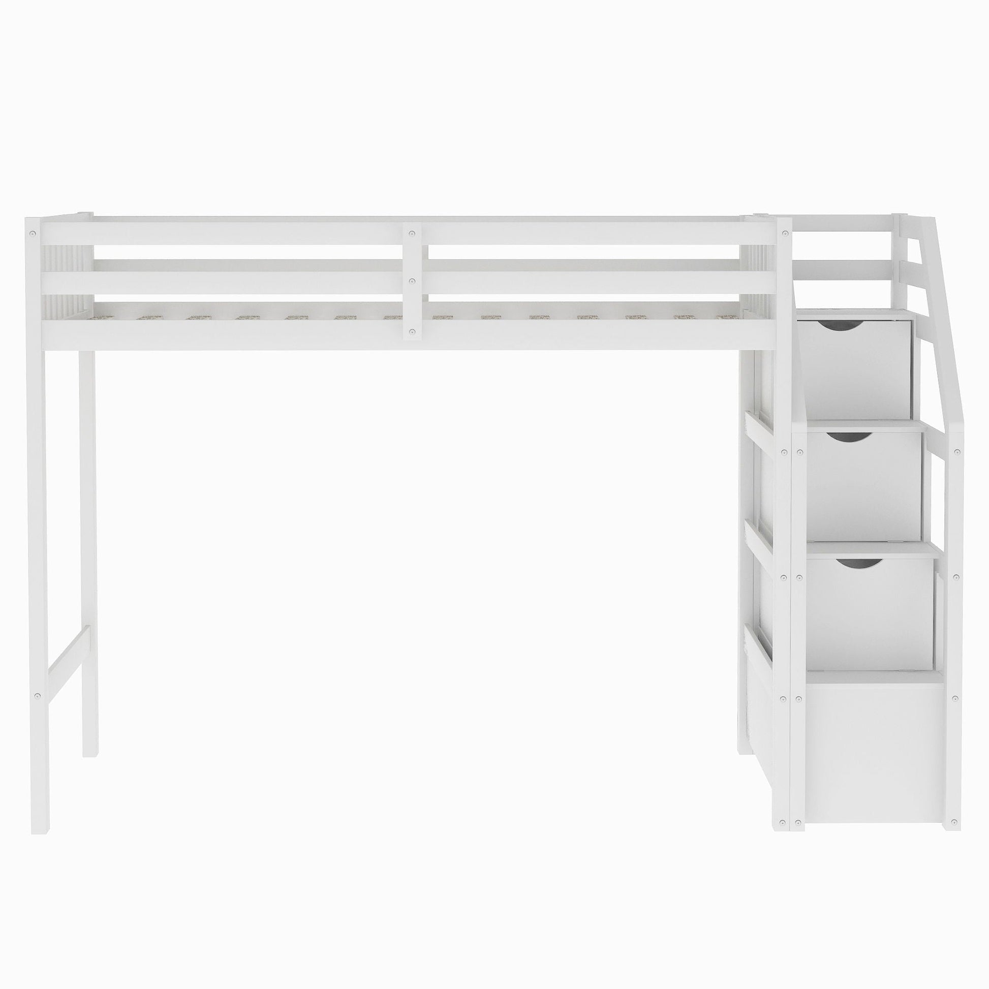 Loft Bed With Staircase And Storage by HouseOfZazla, white wood loft bed with built-in stairs on Tampa Home & Garden Store