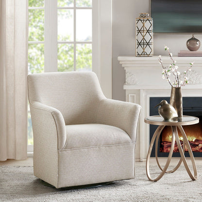 Beige fabric swivel glider chair with 360° rotation and metal base by HouseOfZazla on Tampa Home & Garden Store
