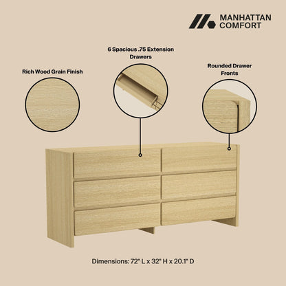 Double wide 6-drawer dresser in rich oak wood grain finish by HouseOfZazla on Tampa Home & Garden Store