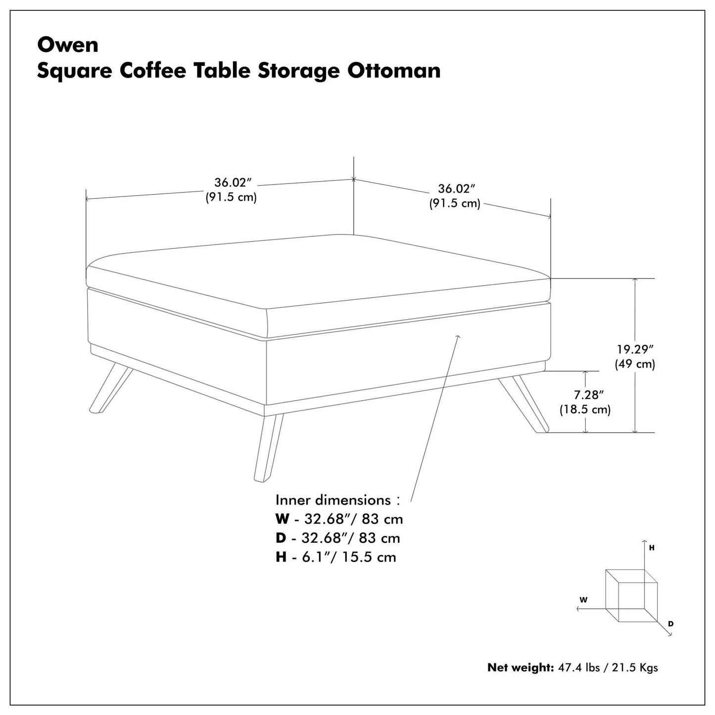 Owen Square Coffee Table Storage Ottoman Distressed Chestnut Brown Unique Piece Furniture on Tampa Home & Garden Store