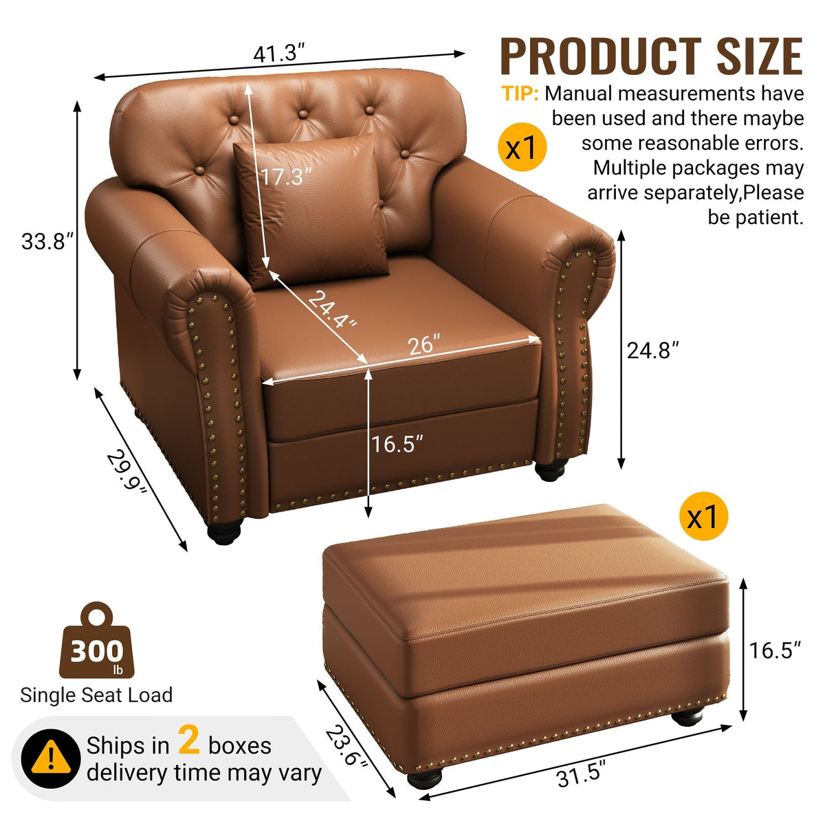 Upholstered Sofa with Nailhead and Ottoman