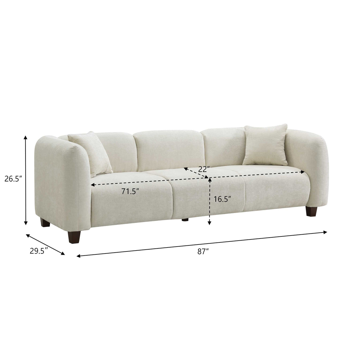Modern 87 Inch Chenille Sofa by HouseOfZazla with sturdy frame and beige fabric on Tampa Home & Garden Store