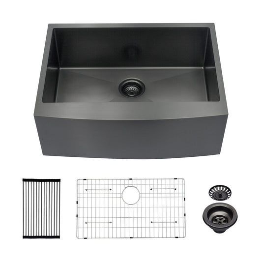 HouseOfZazla farmhouse apron-front undermount sink in stainless steel with center drain on Tampa Home & Garden Store