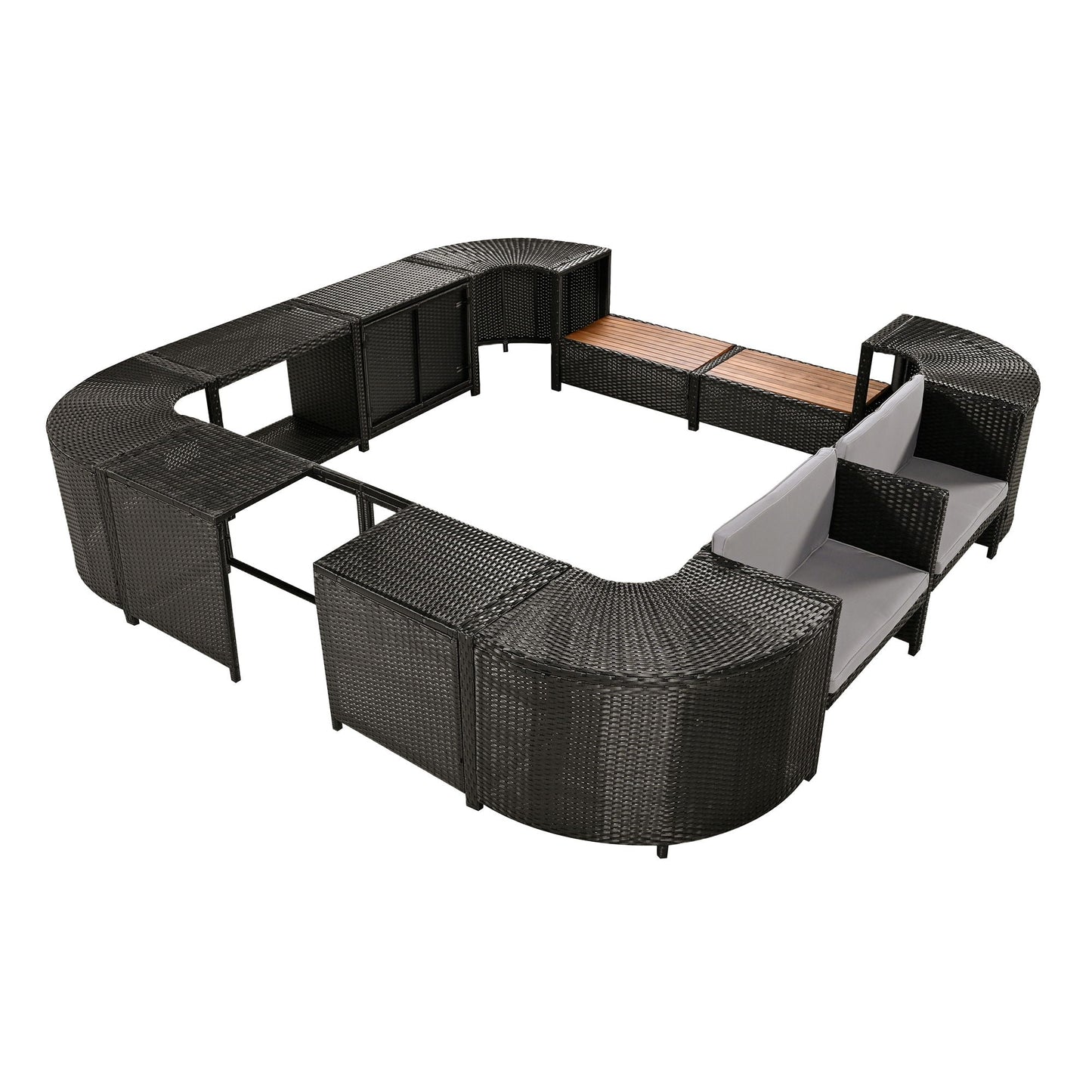 Outdoor Rattan Spa Frame and Modular Storage Seat