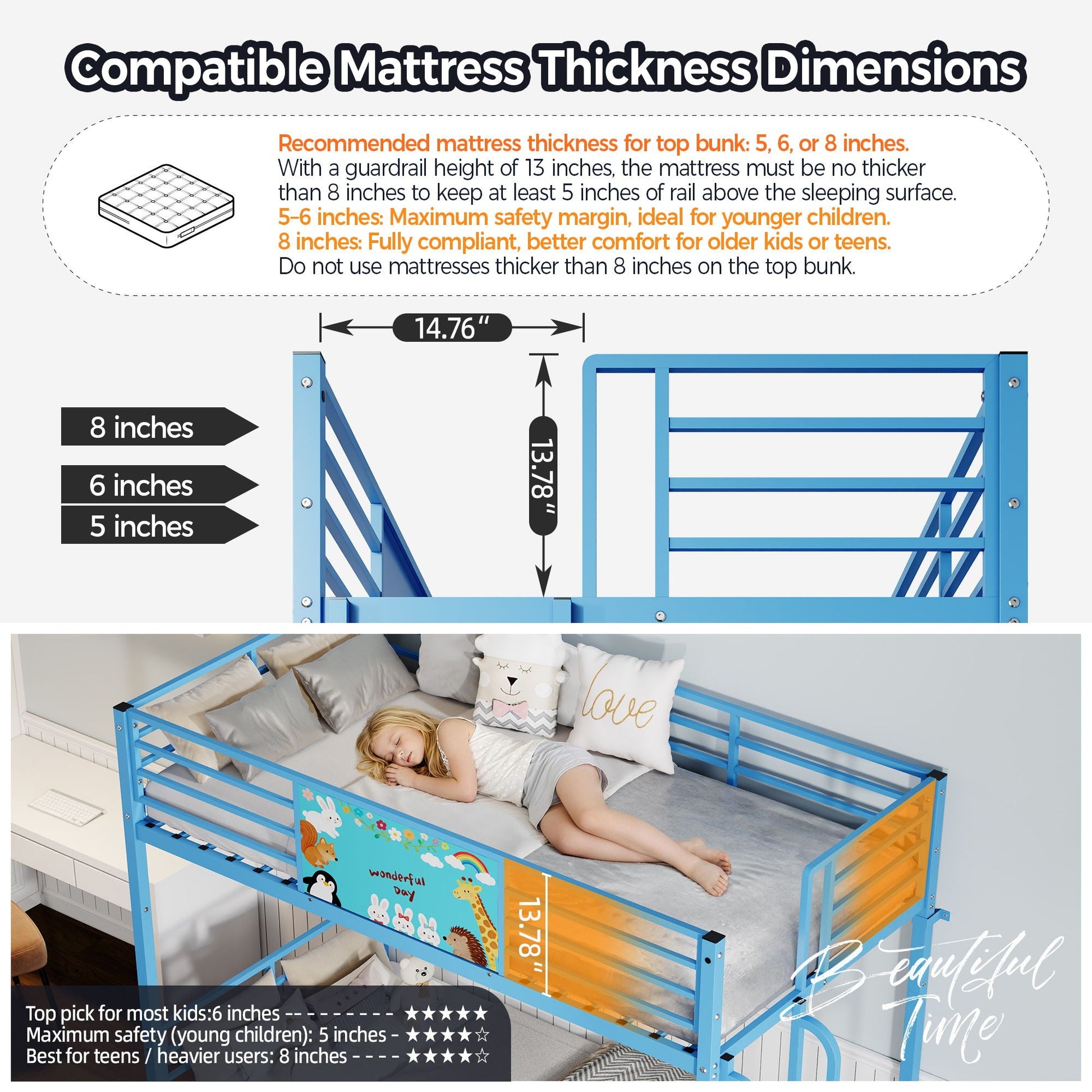 Bunk bed in blue that converts to two twin beds with full guardrails and ladder HouseOfZazla on Tampa Home & Garden Store