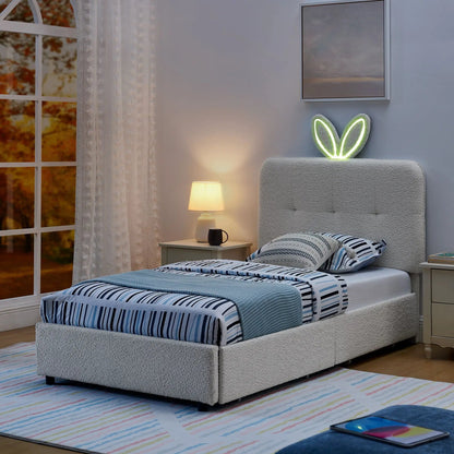 Upholstered Bed with Rabbit Ear Headboard and LED