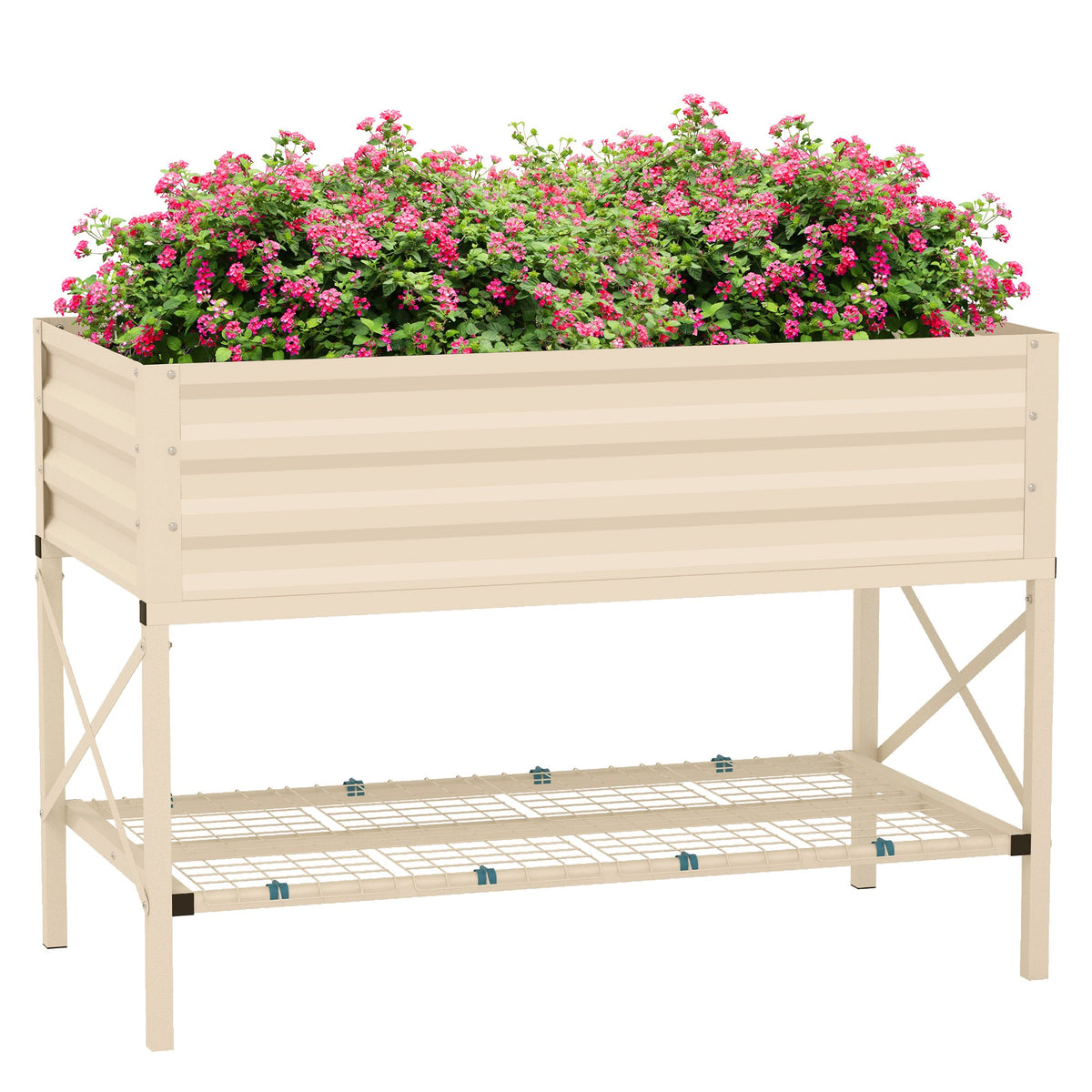 Galvanized steel raised garden bed with bottom shelf in silver by HouseOfZazla on Tampa Home & Garden Store