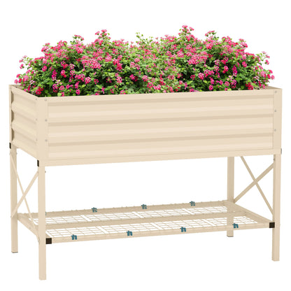 Galvanized steel raised garden bed with bottom shelf in silver by HouseOfZazla on Tampa Home & Garden Store