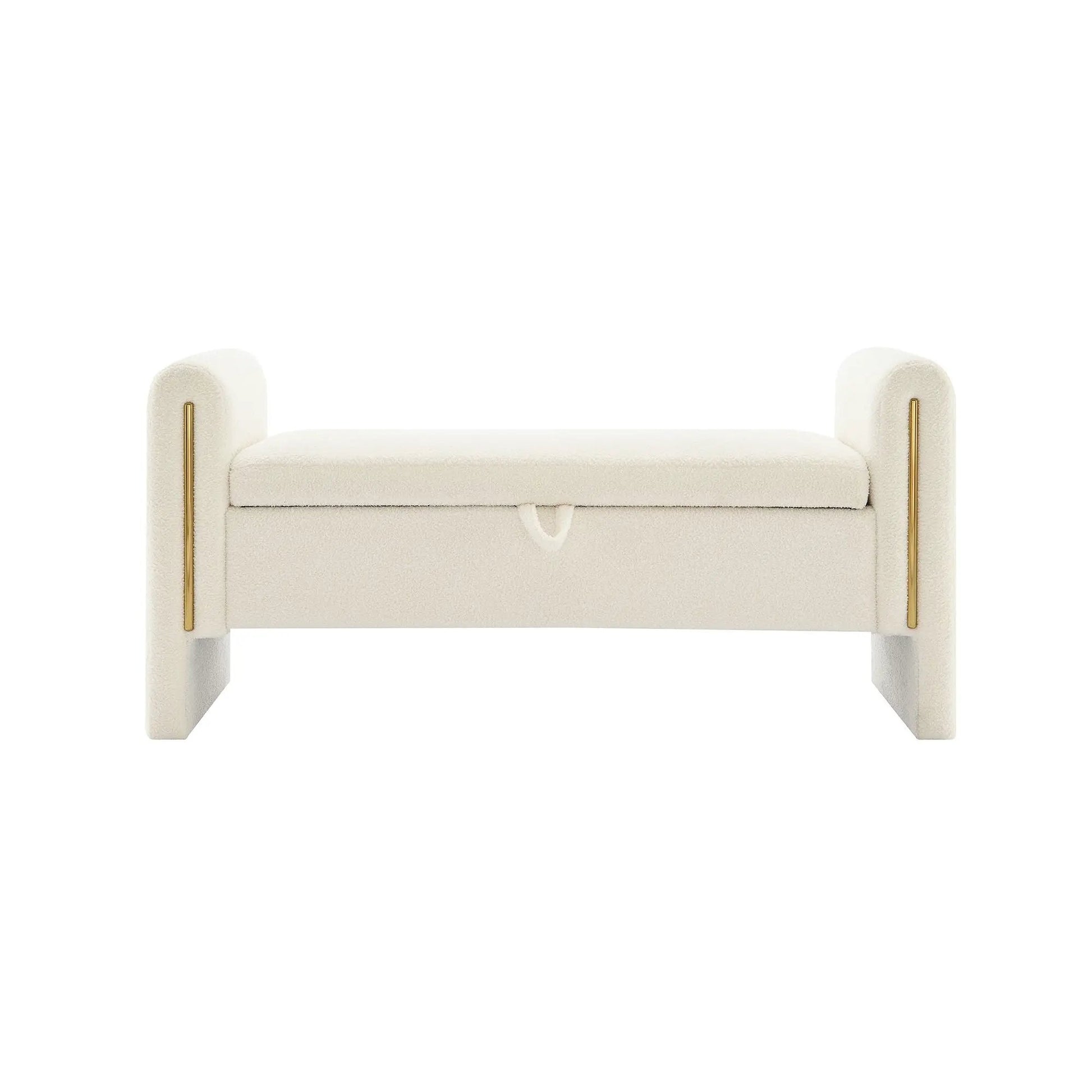 Bed end bench by Unique Piece Furniture, teddy upholstered cream bench with arms and storage on Tampa Home & Garden Store