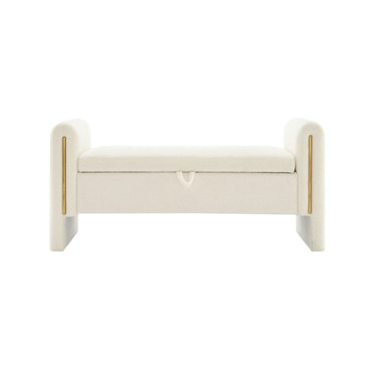 Bed end bench by Unique Piece Furniture, teddy upholstered cream bench with arms and storage on Tampa Home & Garden Store