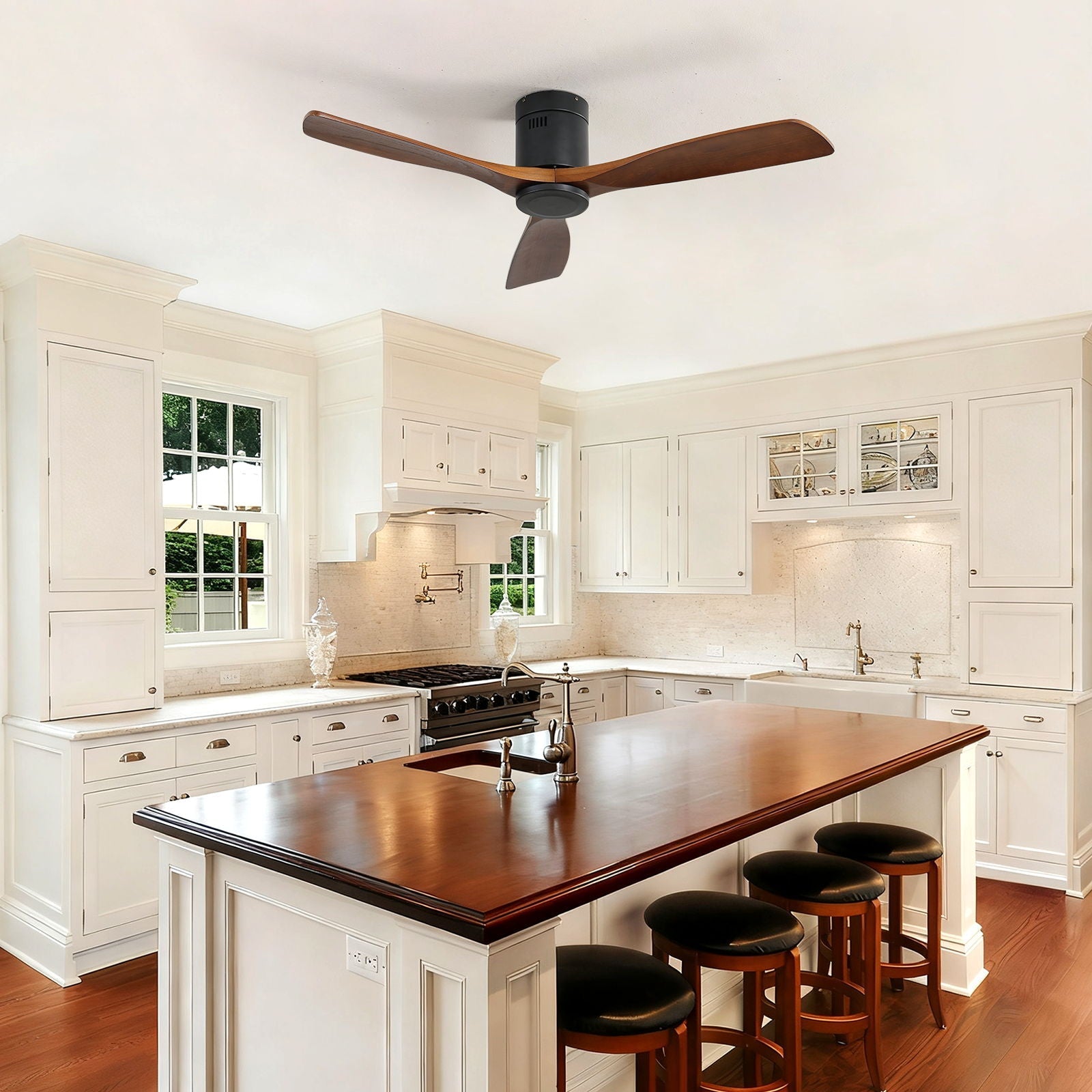 Low-profile DC ceiling fan with 3 walnut blades and remote control HouseOfZazla on Tampa Home & Garden Store