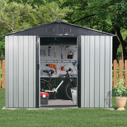 8 Ft Metal Shed With a Window and Sliding Doors