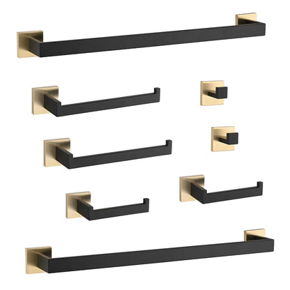 8-piece HouseOfZazla bathroom hardware set with black matte bars and gold mounts on Tampa Home & Garden Store