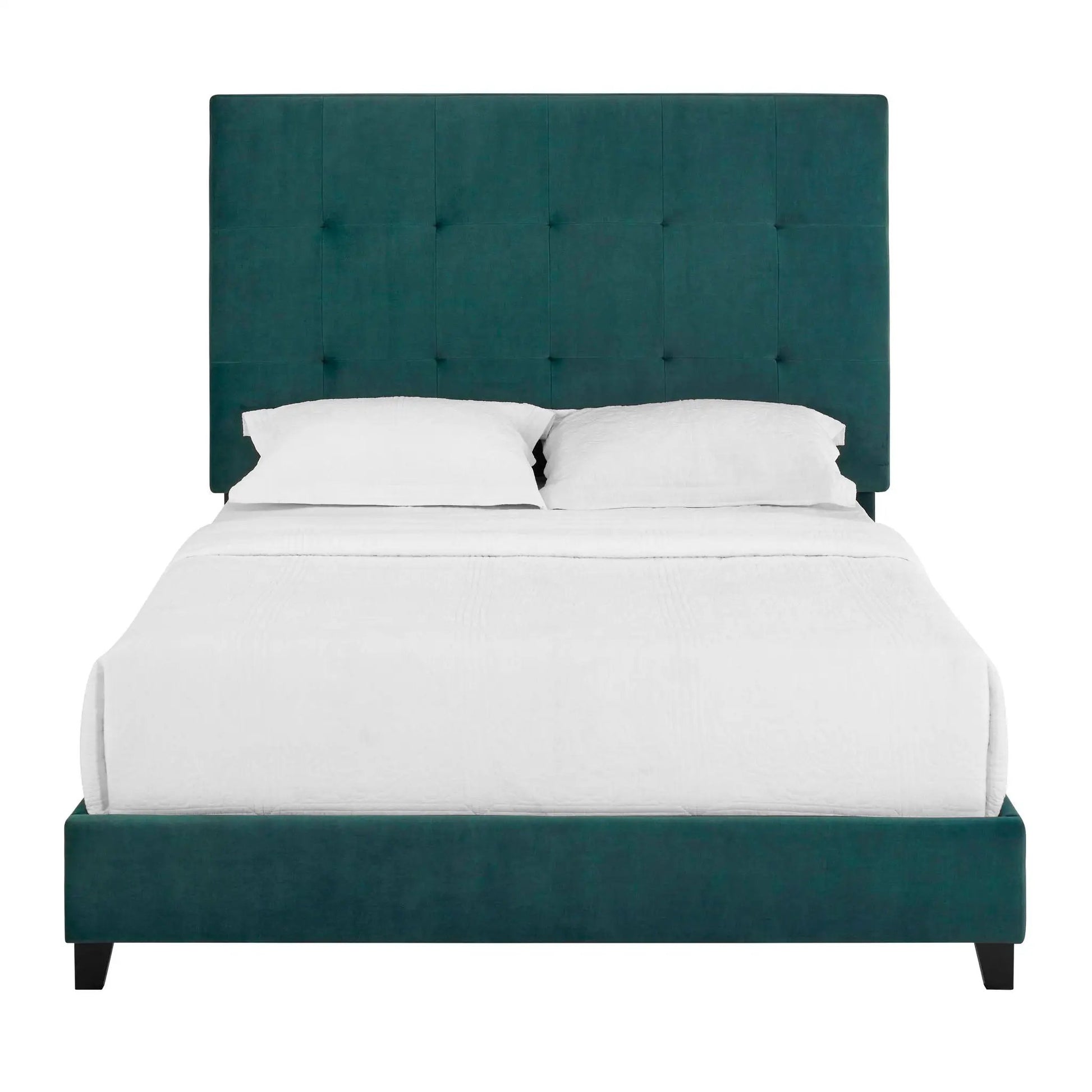 Tufted upholstered headboard platform bed in teal velvet by Unique Piece Furniture on Tampa Home & Garden Store