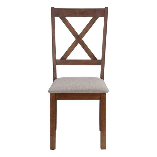 Dining chair set of 2, upholstered beige seat with brown wood frame and X-back design on Tampa Home & Garden Store