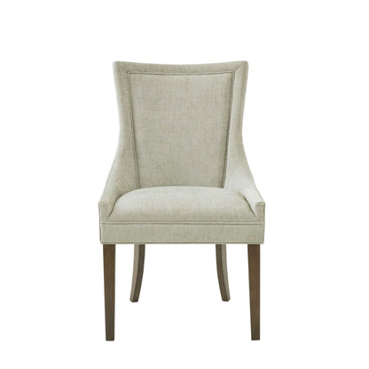 Elegant dining side chair set of 2 with beige linen upholstery and dark wood legs on Tampa Home & Garden Store