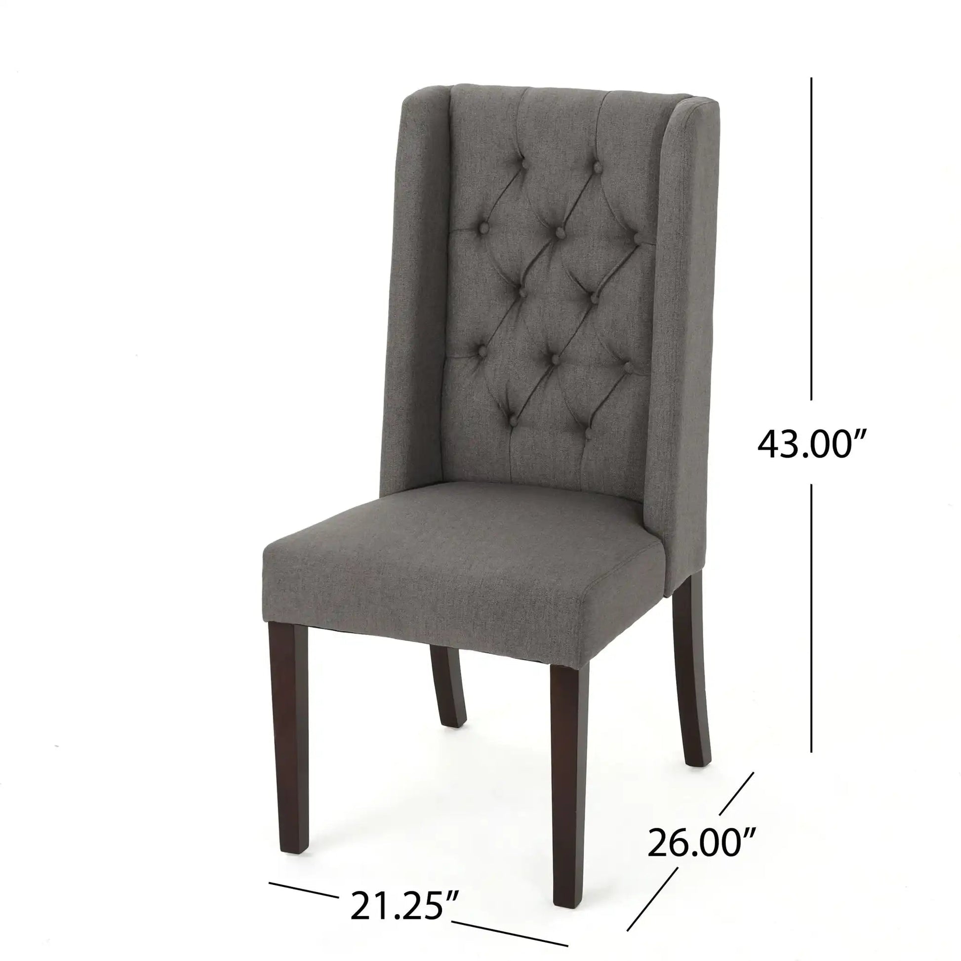 HouseOfZazla tufted dining chair with high back in gray fabric, dark wooden legs on Tampa Home & Garden Store