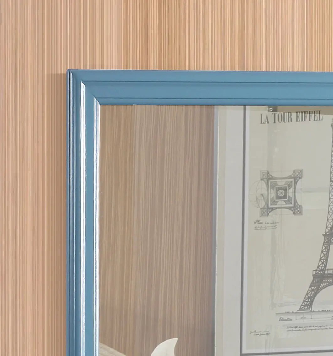Traditional wall mirror for any space with blue beveled frame by Unique Piece Furniture on Tampa Home & Garden Store