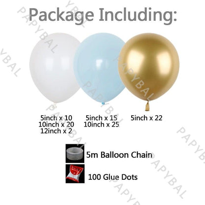 Stevvex 96Pcs latex blue white gold confetti foil balloons; includes 5m chain & 100 glue dots on Tampa Home & Garden Store