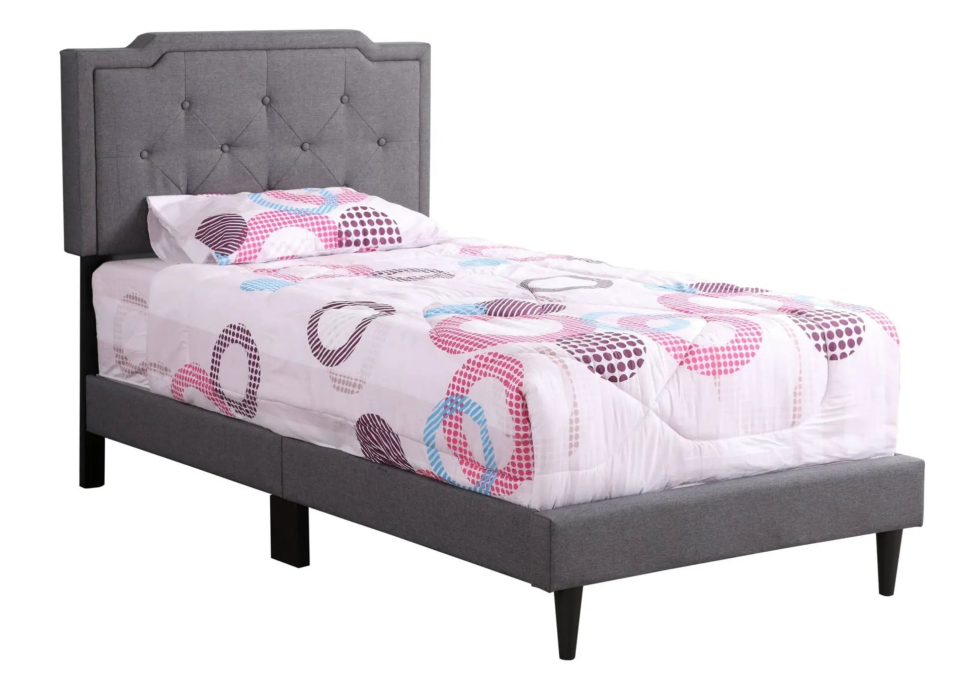 Gray button-tufted bed with diamond headboard and slim legs Unique Piece Furniture on Tampa Home & Garden Store