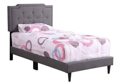 Button tufted grey upholstered bed by HouseOfZazla with diamond headboard and pink bedding on Tampa Home & Garden Store