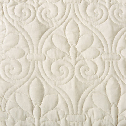 3 Piece Split Corner Pleated Quilted Bedspread, cream with scrolling floral quilted pattern on Tampa Home & Garden Store