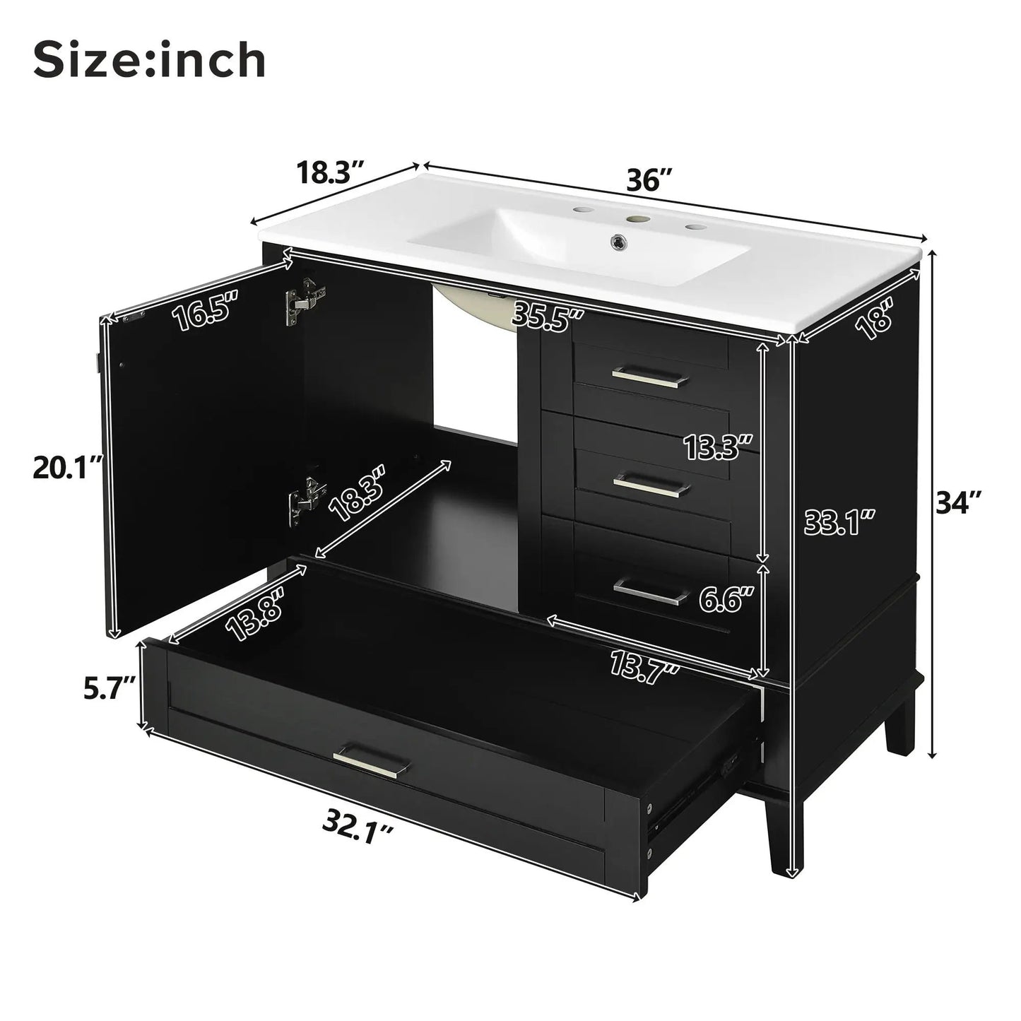 Bathroom Vanity With Sink Solid Wood Cabinet
