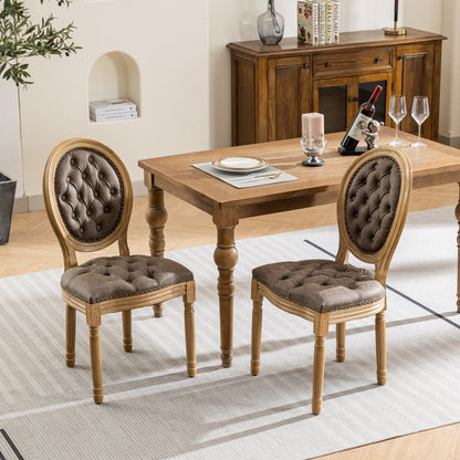 French Style Solid Wood Dining Chairs with nailhead trim, tufted brown upholstery, set of 4 on Tampa Home & Garden Store