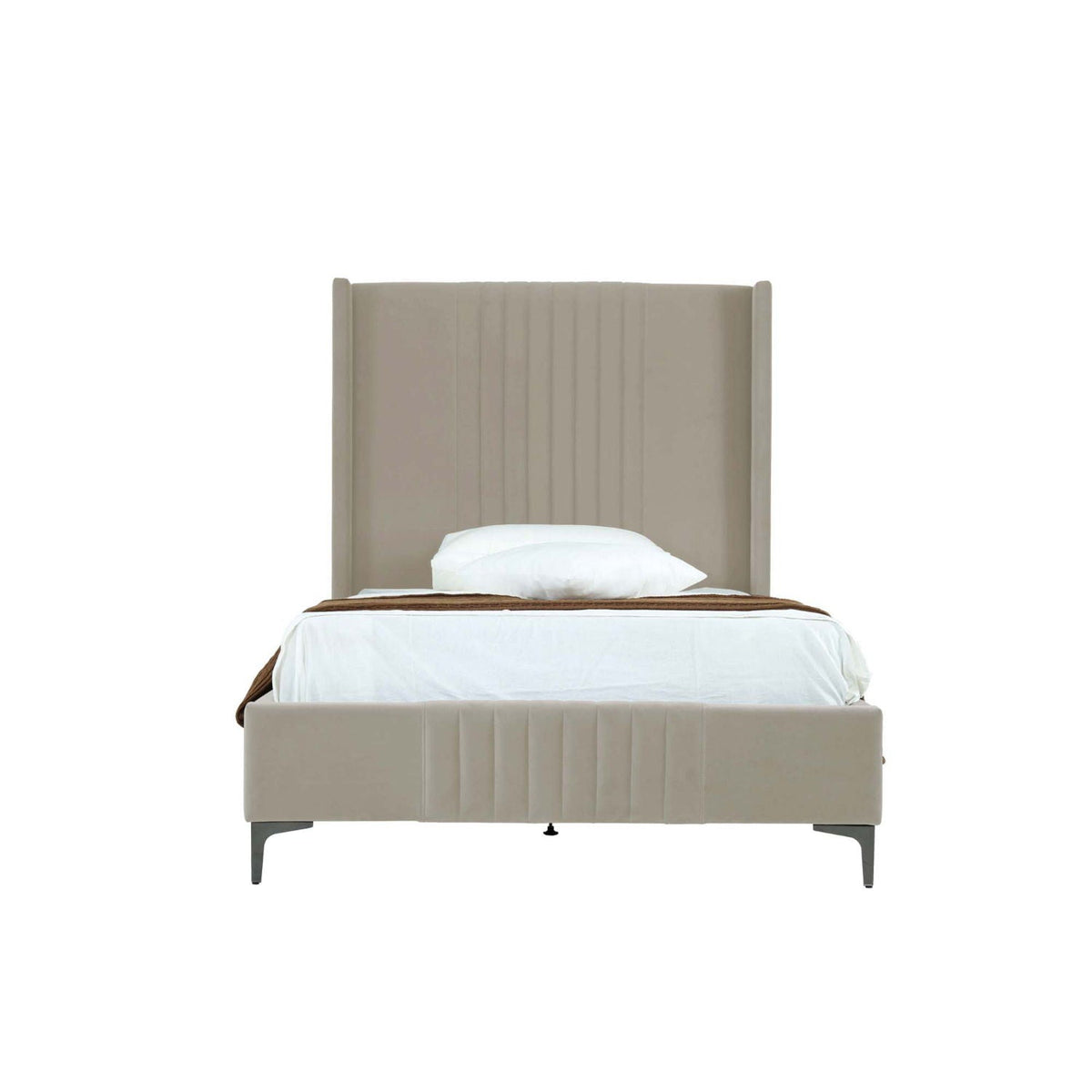 Promenade upholstered bed with taupe headboard, slats and footboard HouseOfZazla on Tampa Home & Garden Store
