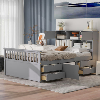 Captain Platform Bed Frame and Bookcase Headboard