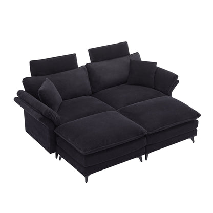 Modern deep-seat sectional sofa with ottoman in black corduroy, 3-piece by HouseOfZazla on Tampa Home & Garden Store