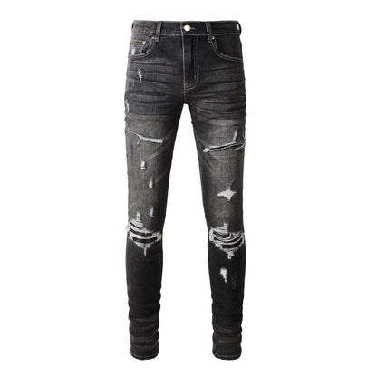 Fashion close-fitting skinny jeans by FLIPSTYLEZLLC, black denim with ripped knees on Tampa Home & Garden Store