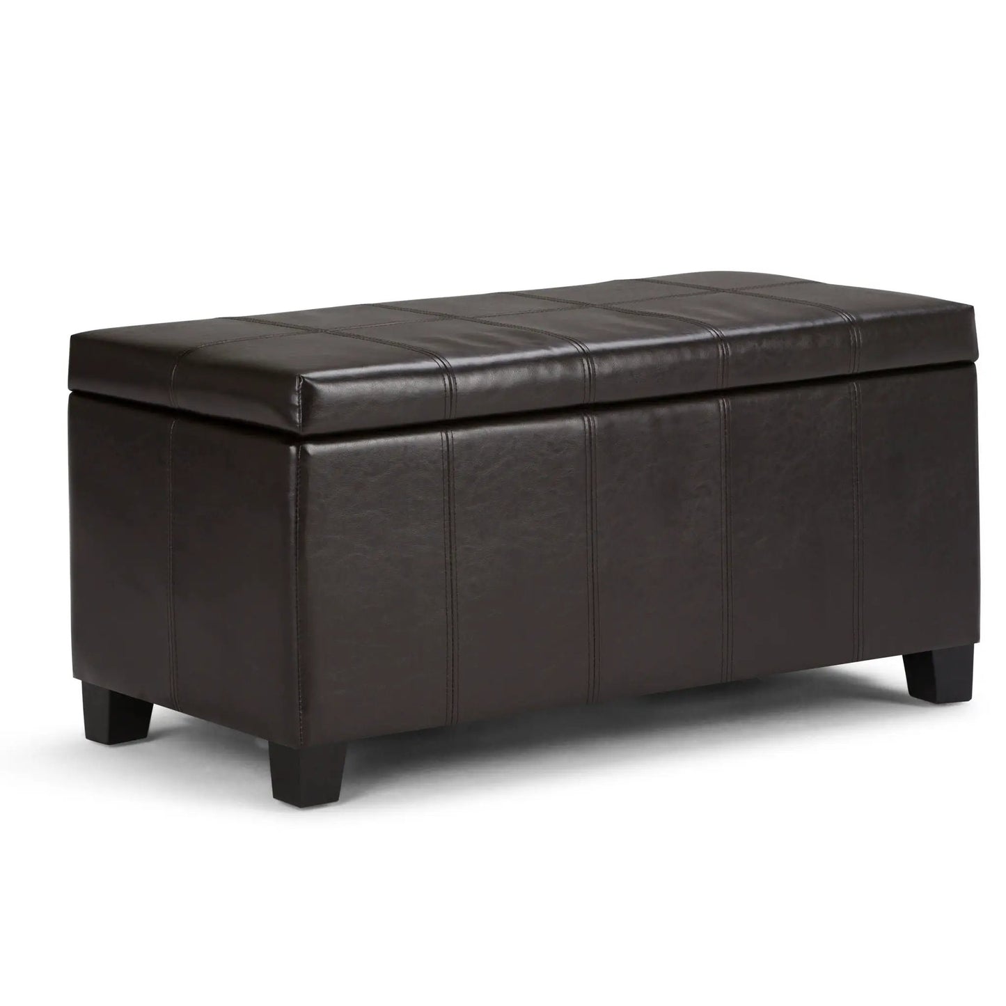 Dover Multifunctional Storage Ottoman Bench in dark brown leather with grid stitching and compact legs on Tampa Home & Garden Store