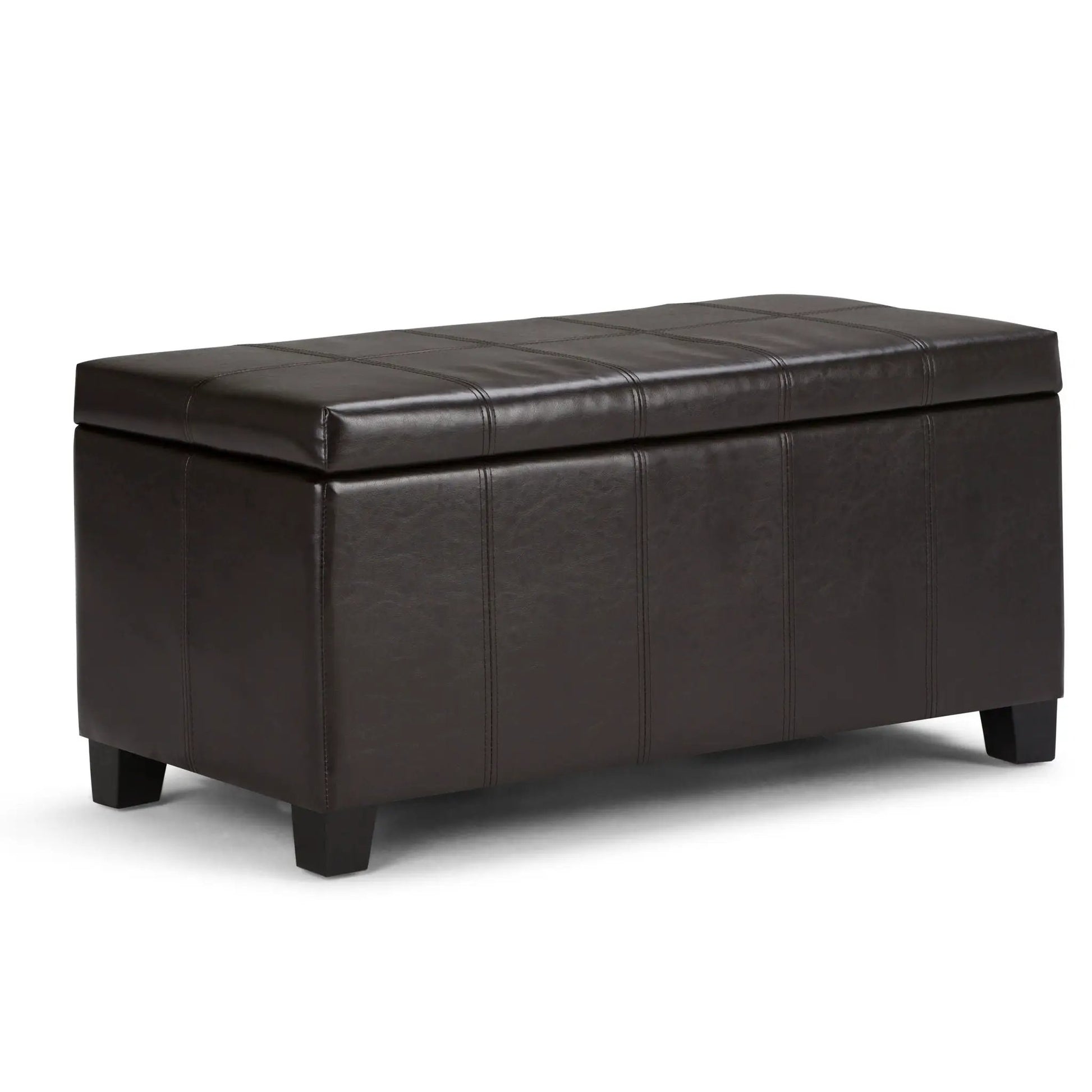 Dover Multifunctional Storage Ottoman Bench in dark brown leather with grid stitching and compact legs on Tampa Home & Garden Store