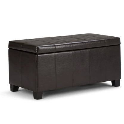 Dover Multifunctional Storage Ottoman Bench in dark brown leather with grid stitching and compact legs on Tampa Home & Garden Store