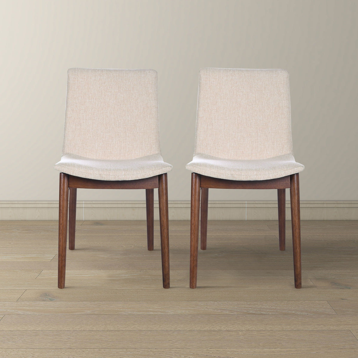 Beige dining chair set of 2 with solid wood legs and light fabric upholstery on Tampa Home & Garden Store