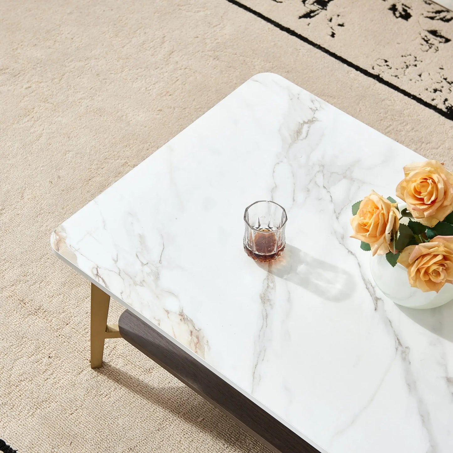 Coffee Table for Living Room, Golden White