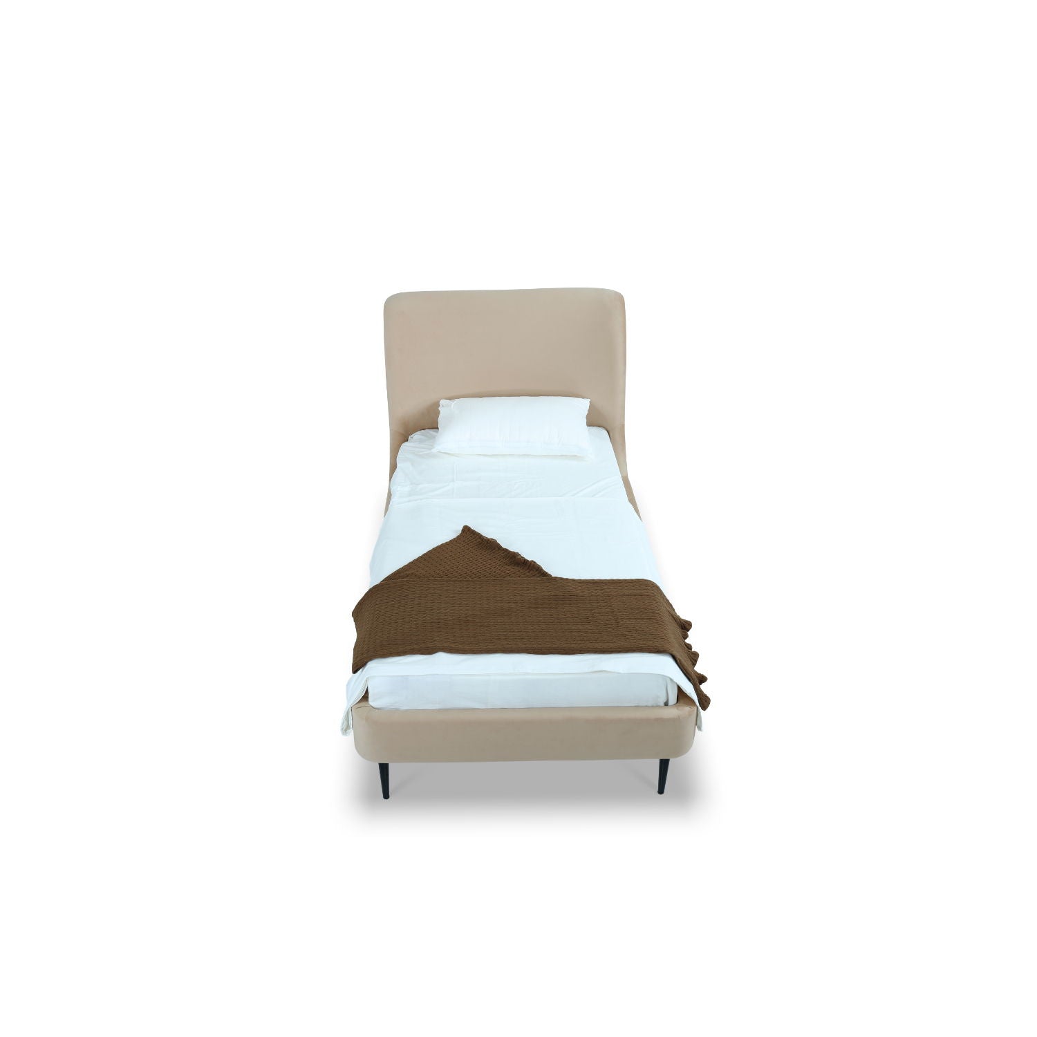 Heather upholstered bed with curved beige headboard and black legs by HouseOfZazla on Tampa Home & Garden Store
