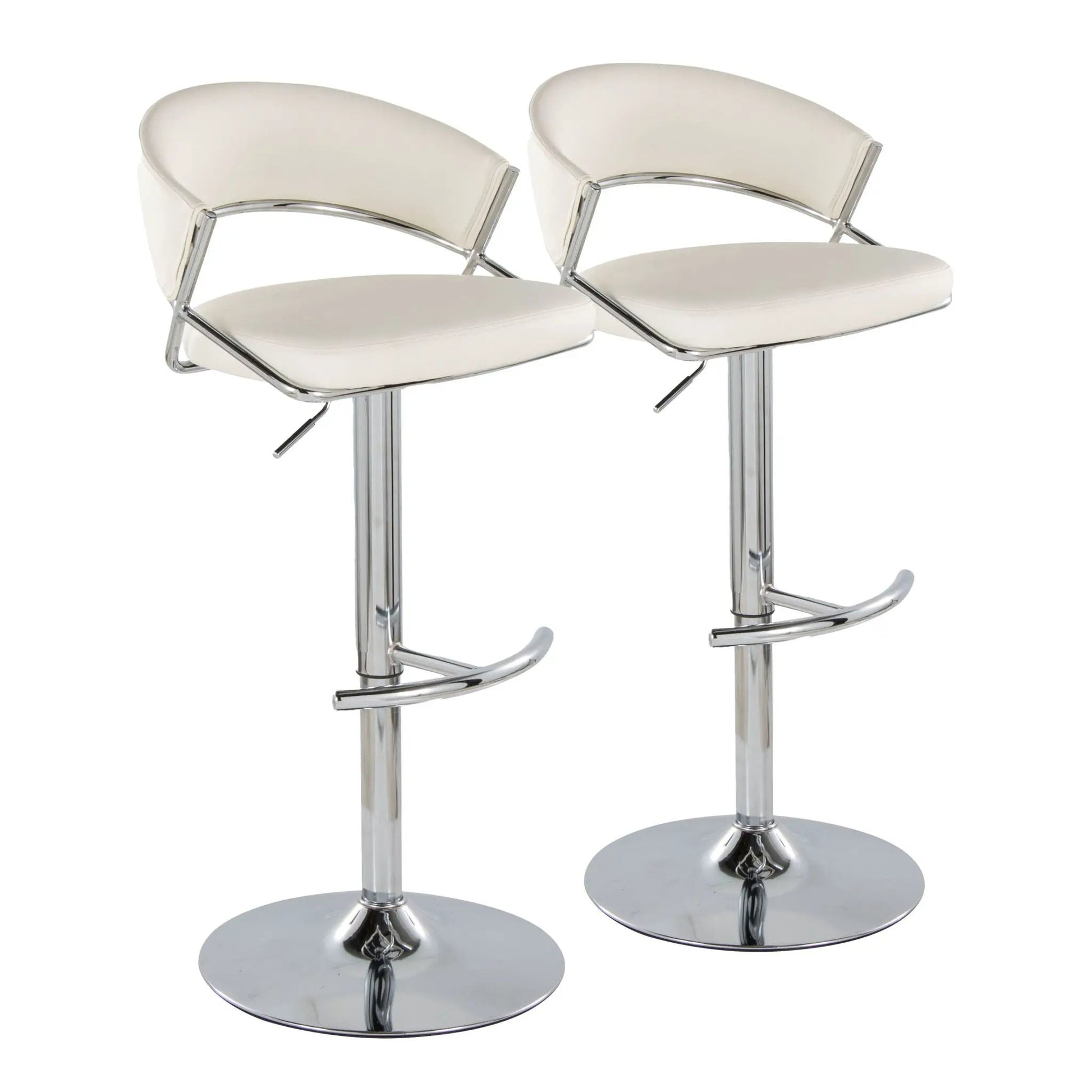 Jie adjustable barstool set of 2 with swivel, rounded T-footrest, white upholstery on Tampa Home & Garden Store