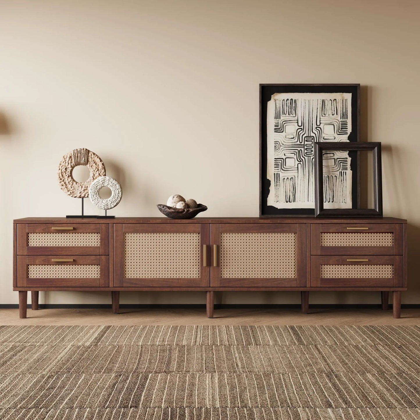 TV Stand Media Console with 4 Drawers Dark Brown