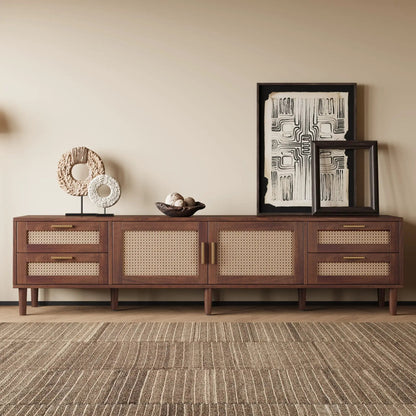TV Stand Media Console with 4 Drawers Dark Brown