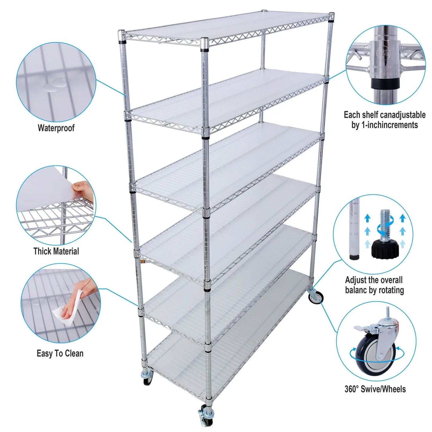 6 Tier NSF Metal Wire Shelving Unit for Storage