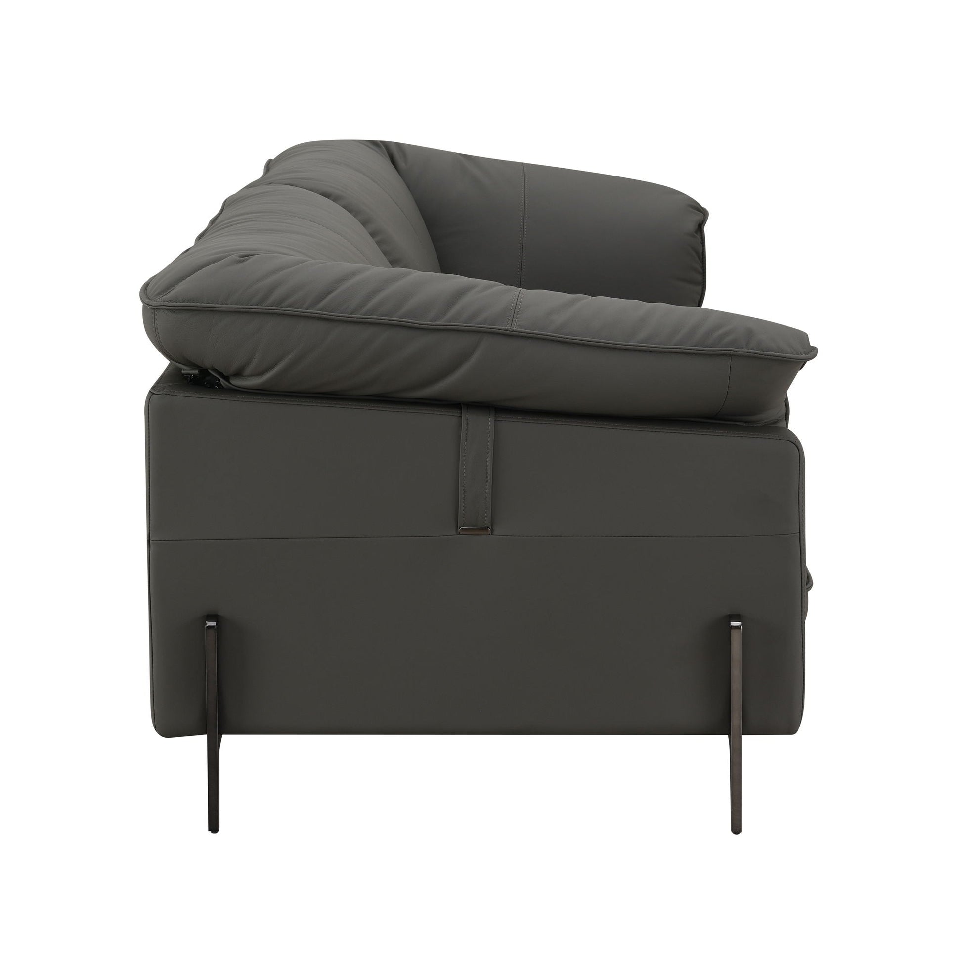 Tadi top grain leather sofa black with padded arm and stitched detailing slim metal legs on Tampa Home & Garden Store