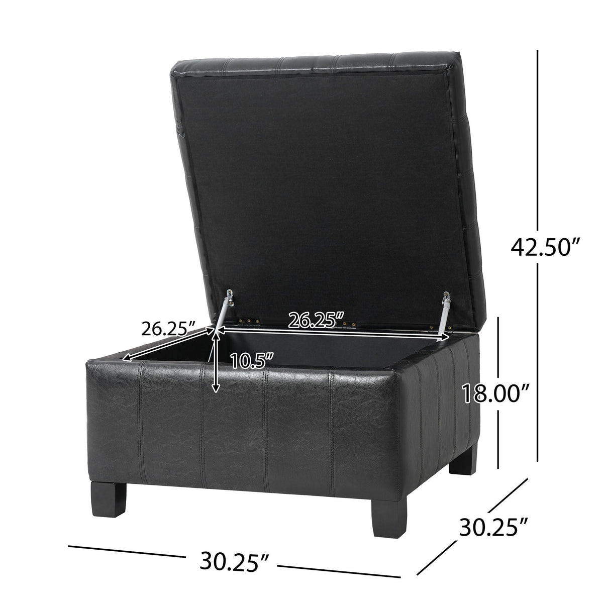 Square tufted lift-top storage ottoman in black faux leather by HouseOfZazla on Tampa Home & Garden Store