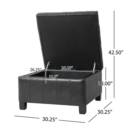 Square tufted lift-top storage ottoman in black faux leather by HouseOfZazla on Tampa Home & Garden Store