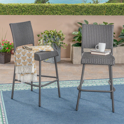 Set of Two 29 Inch PE Rattan Outdoor Barstools