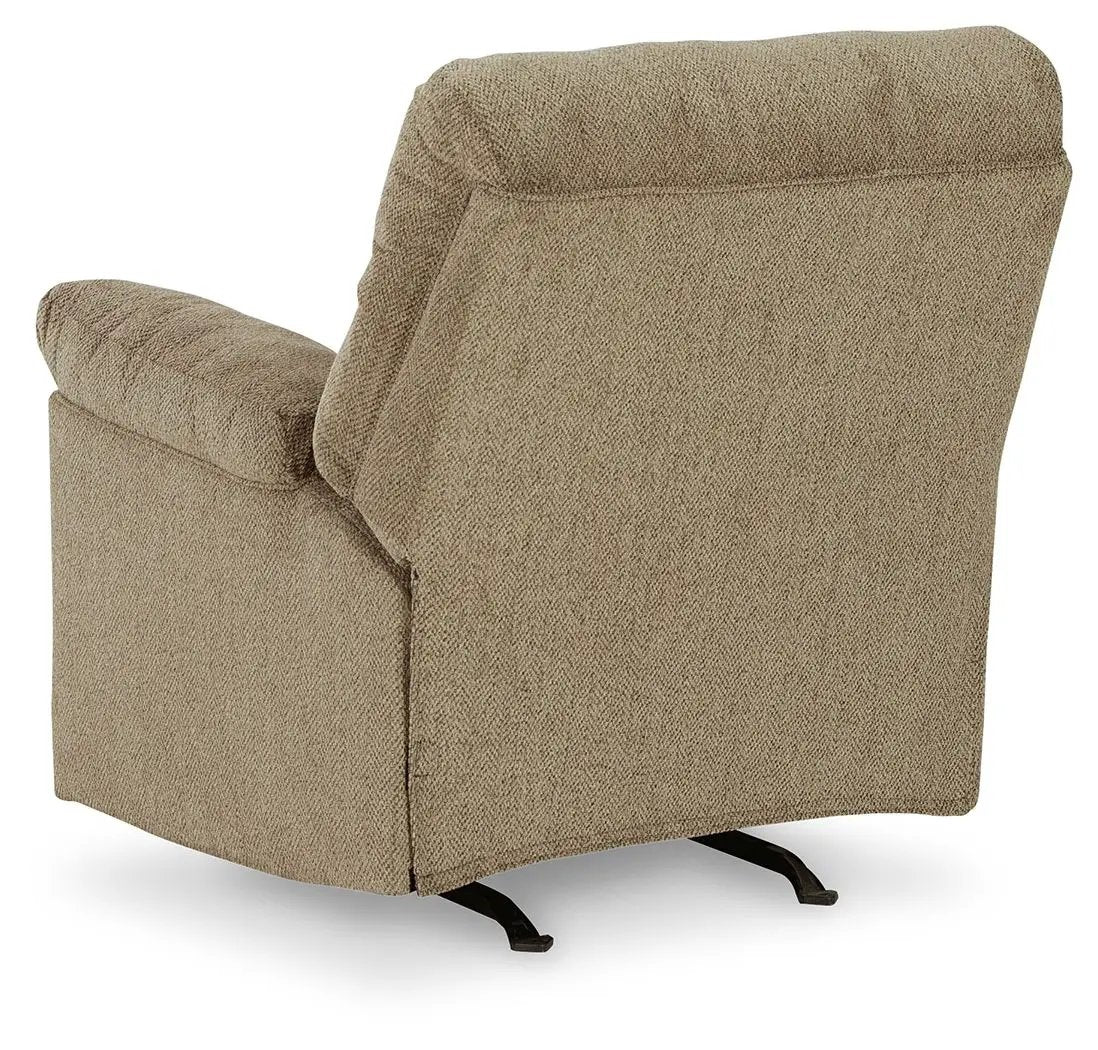 Alphons Rocker Recliner beige textured fabric by Unique Piece Furniture with black metal rocker base on Tampa Home & Garden Store