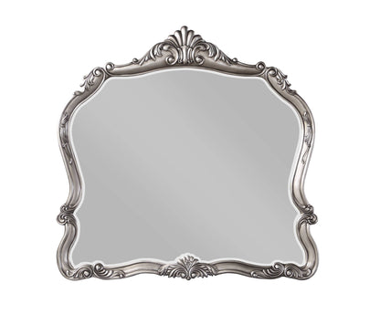 Antique silver wood-frame mirror by HouseOfZazla, Ariadne Collection with ornate crest on Tampa Home & Garden Store