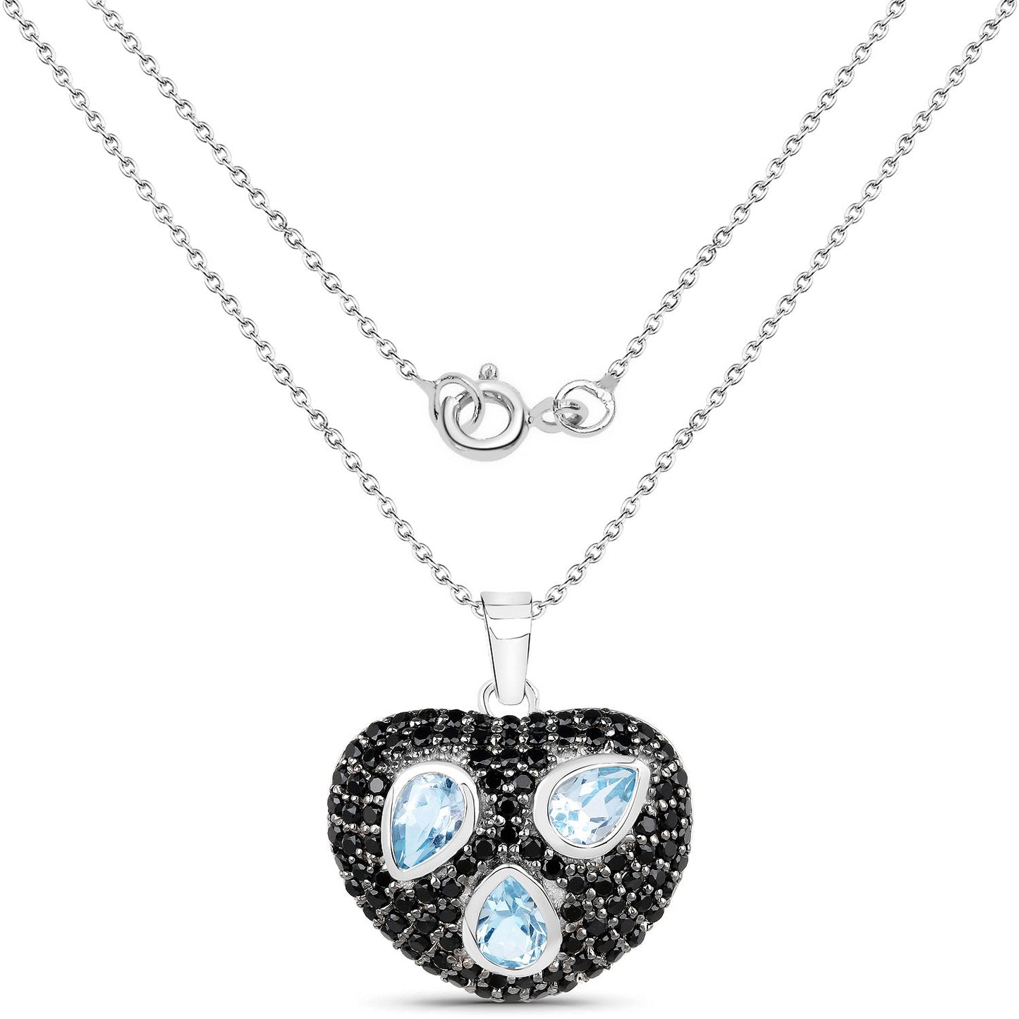 Sterling silver skull pendant encrusted with black spinel pave and blue topaz teardrops on Tampa Home & Garden Store